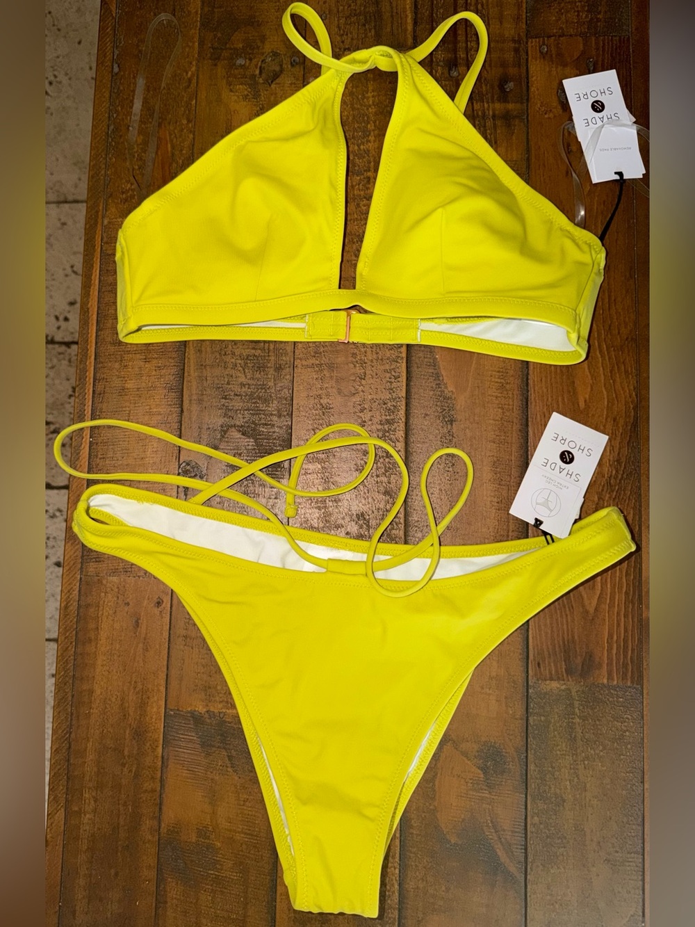 Shade & Shore Neon Yellow Halter Bikini Set